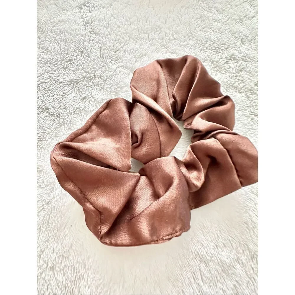 Light brown color satin hair scrunchie